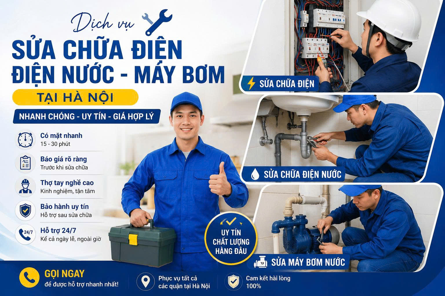 DỊCH VỤ SỬA CHỮA ĐIỆN, ĐIỆN NƯỚC, MÁY BƠM NƯỚC TẠI HÀ NỘI